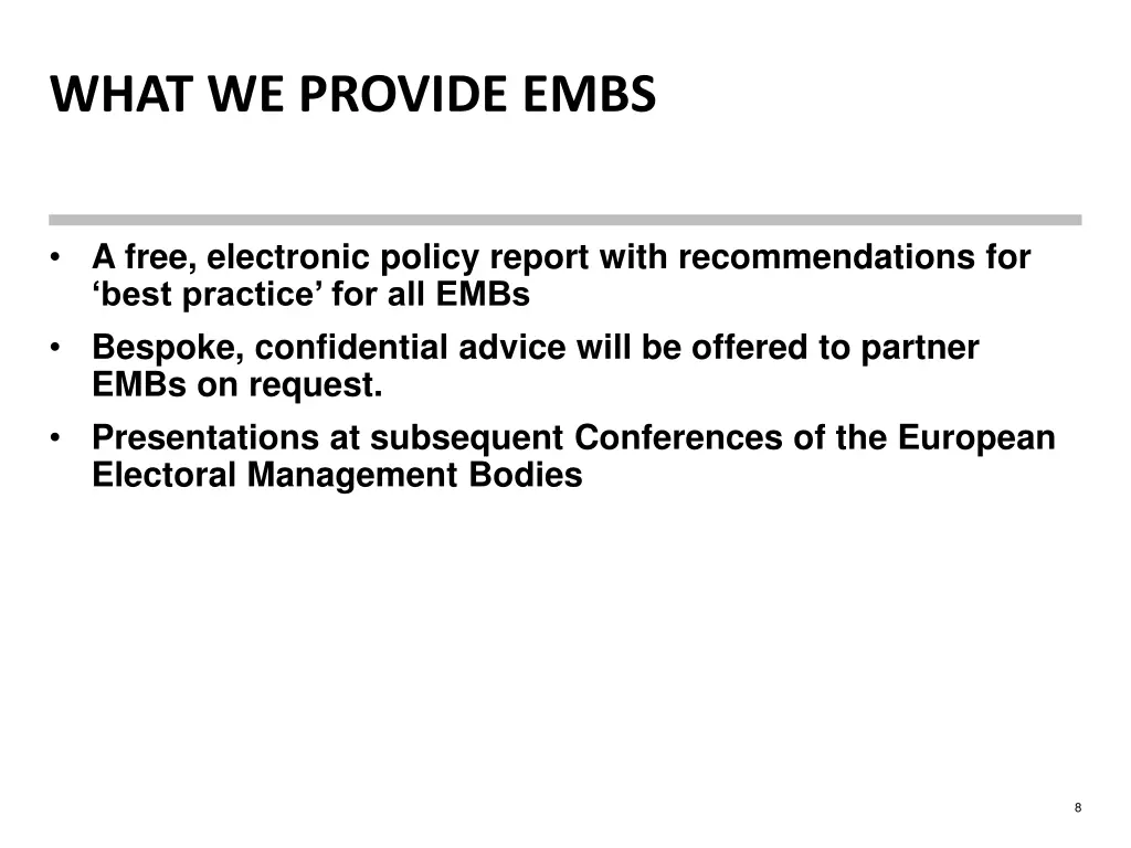 what we provide embs