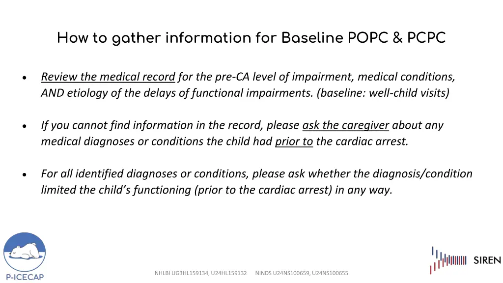 how to gather information for baseline popc pcpc