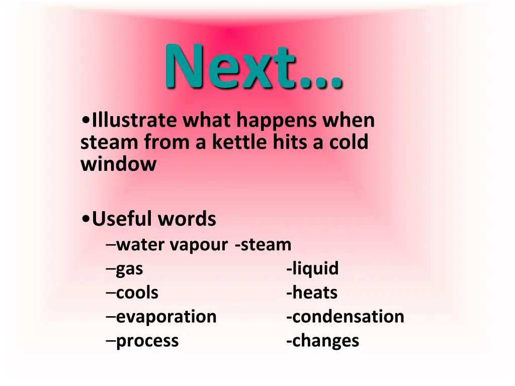 next illustrate what happens when steam from