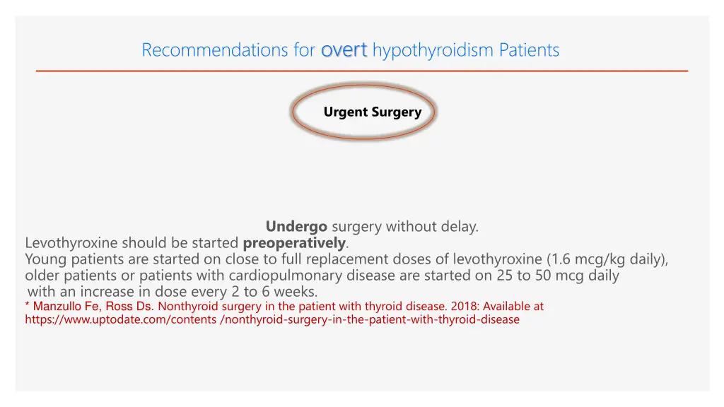 recommendations for overt hypothyroidism patients