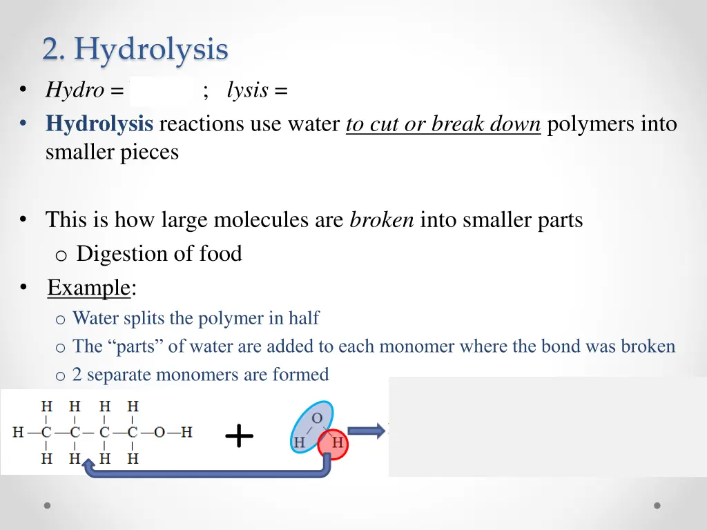 2 hydrolysis hydro water lysis to cut split