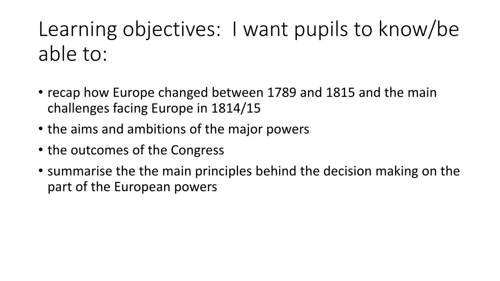 learning objectives i want pupils to know be able