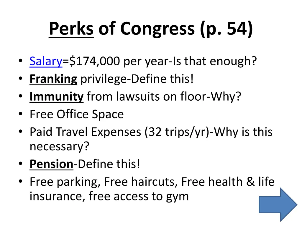 perks of congress p 54