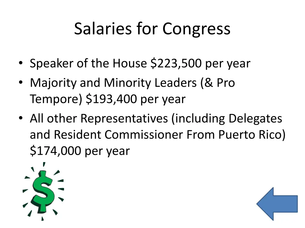 salaries for congress