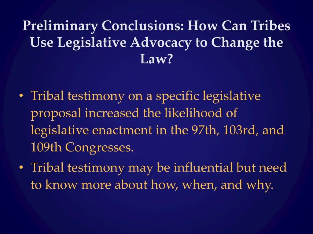 preliminary conclusions how can tribes