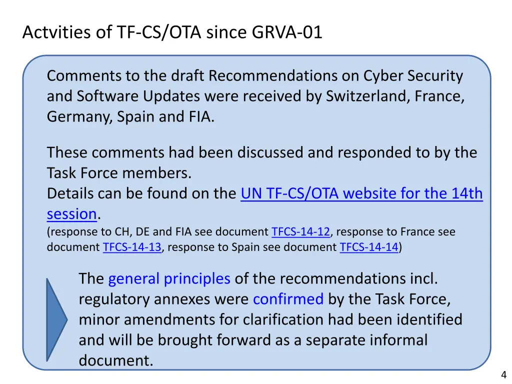actvities of tf cs ota since grva 01 1