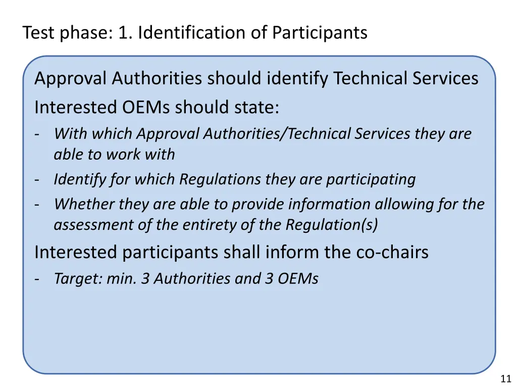 test phase 1 identification of participants