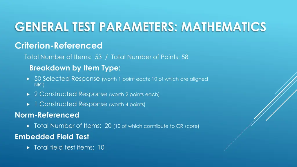 general test parameters mathematics