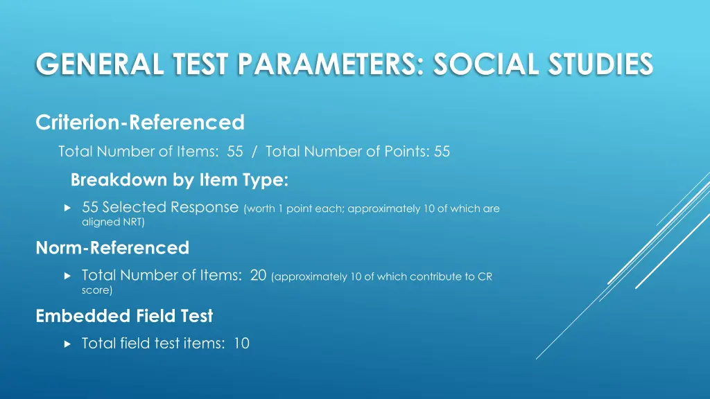 general test parameters social studies