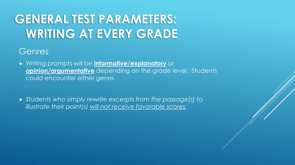 general test parameters writing at every grade 1