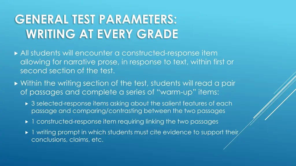 general test parameters writing at every grade