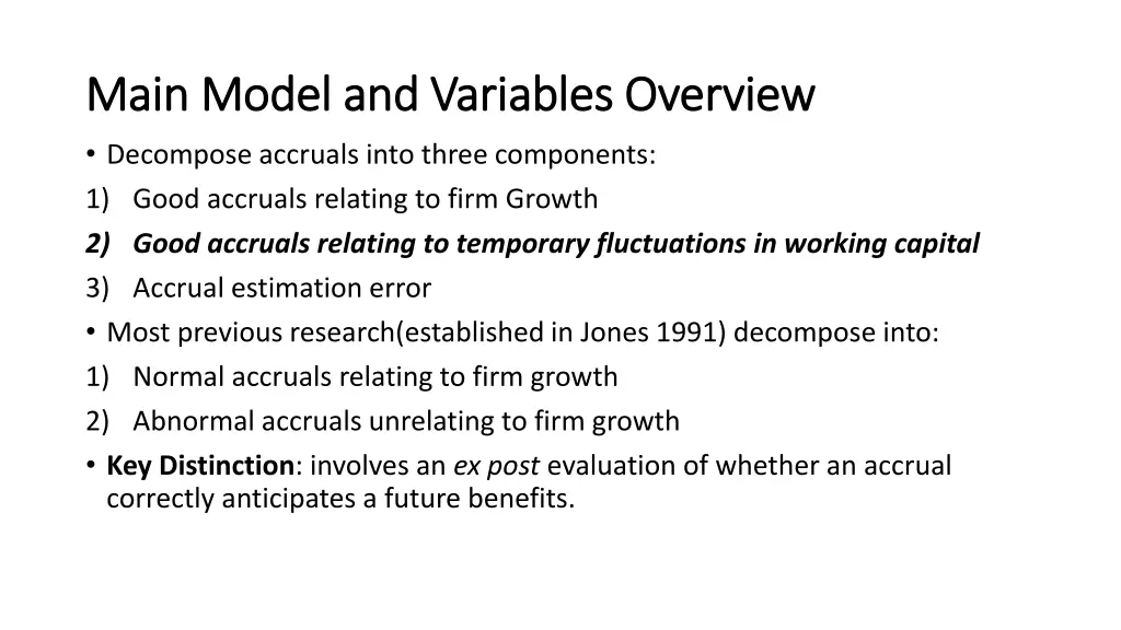main model and variables overview main model
