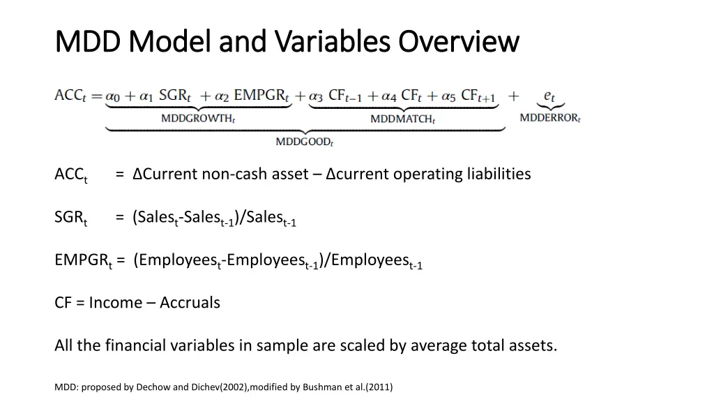 mdd model and variables overview mdd model