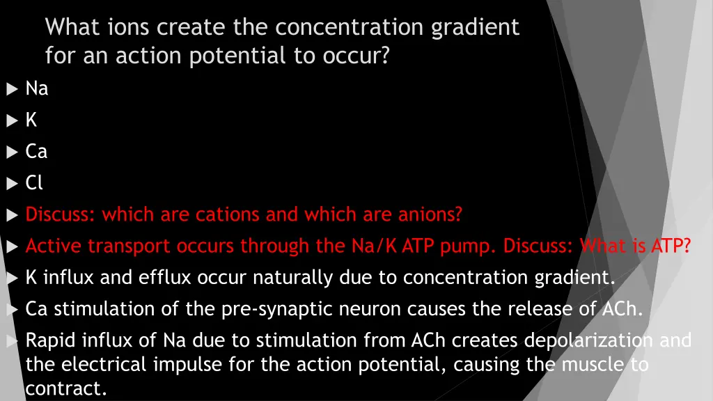 what ions create the concentration gradient