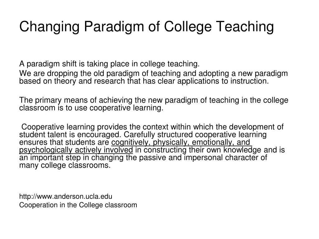 changing paradigm of college teaching