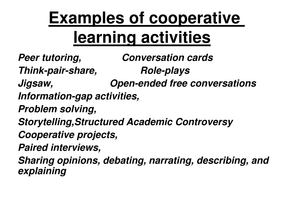 examples of cooperative learning activities