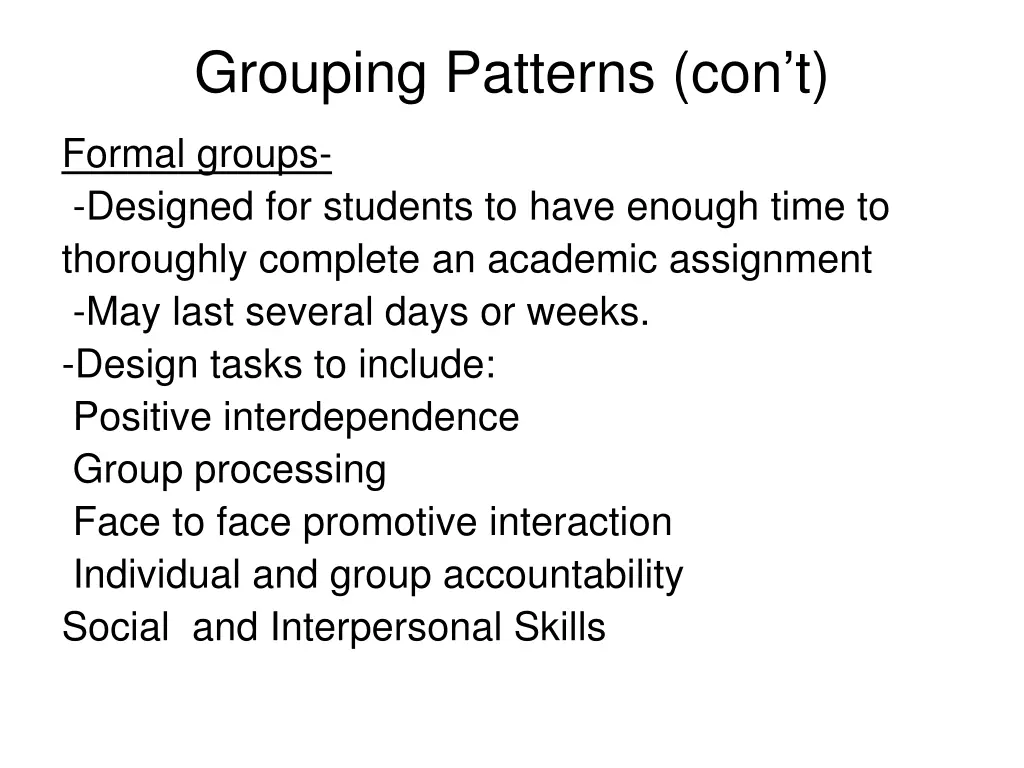 grouping patterns con t