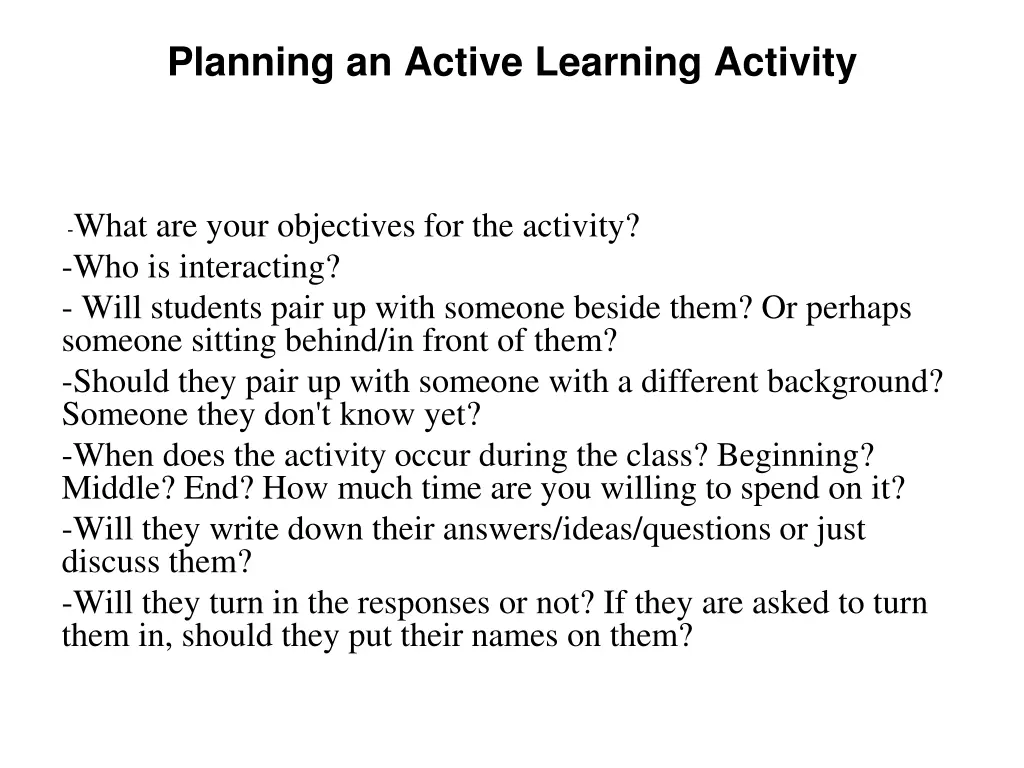 planning an active learning activity