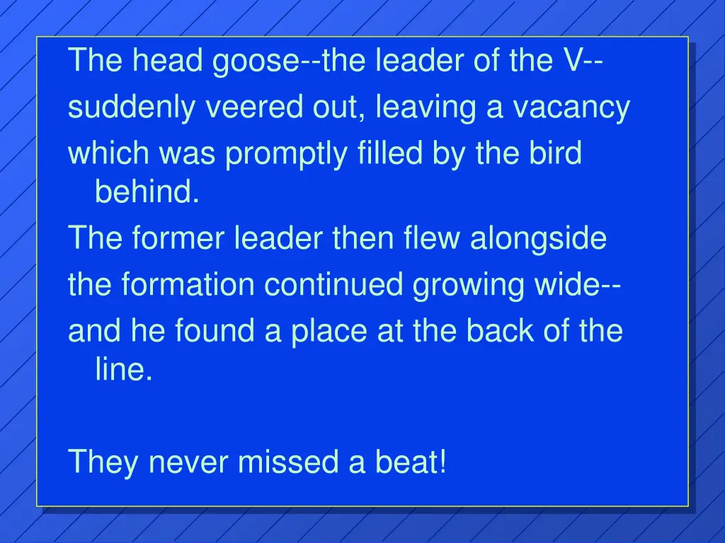 the head goose the leader of the v suddenly