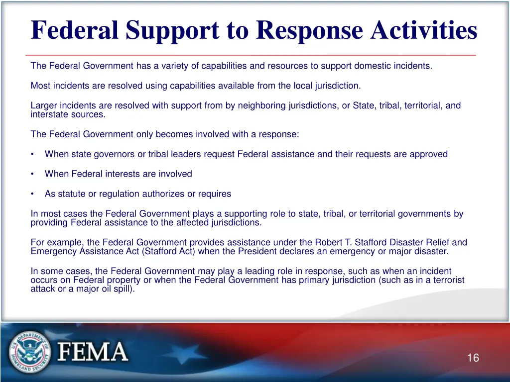 federal support to response activities