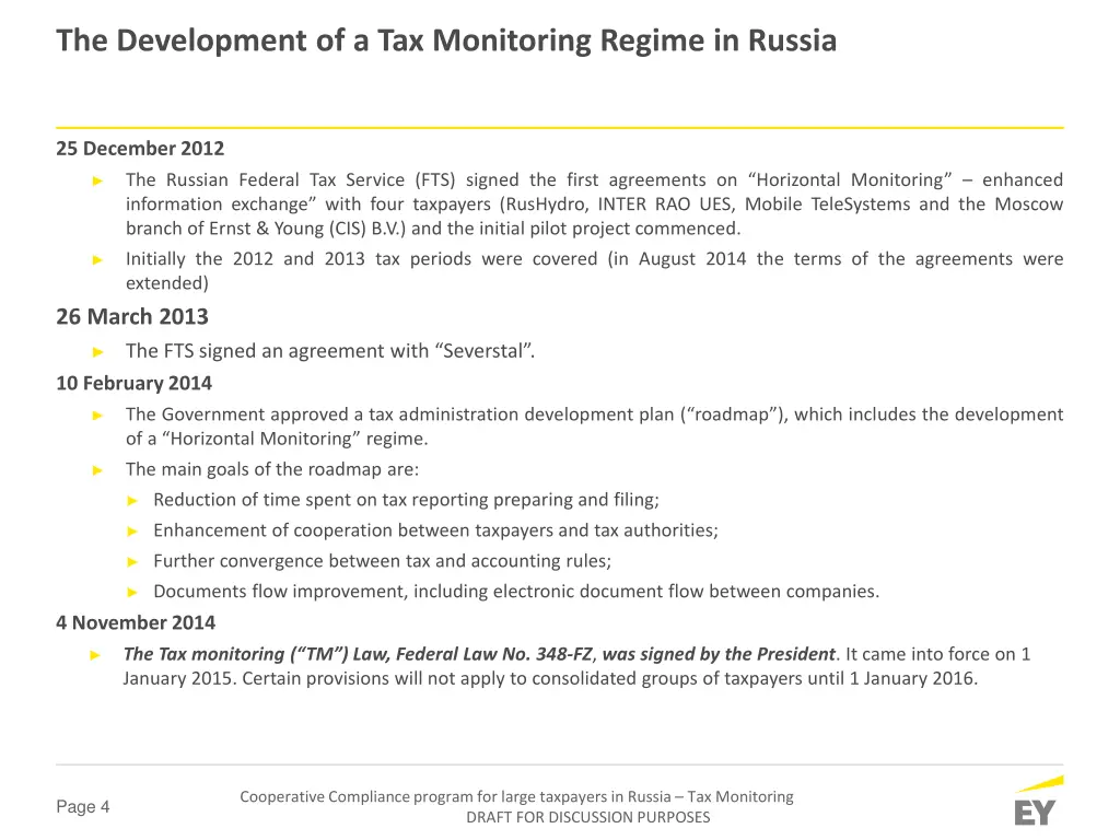 the development of a tax monitoring regime