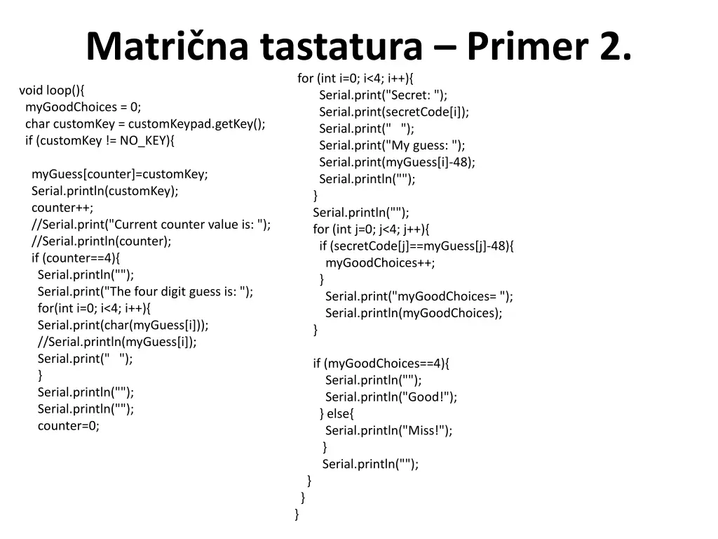 matri na tastatura primer
