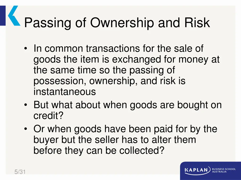 passing of ownership and risk