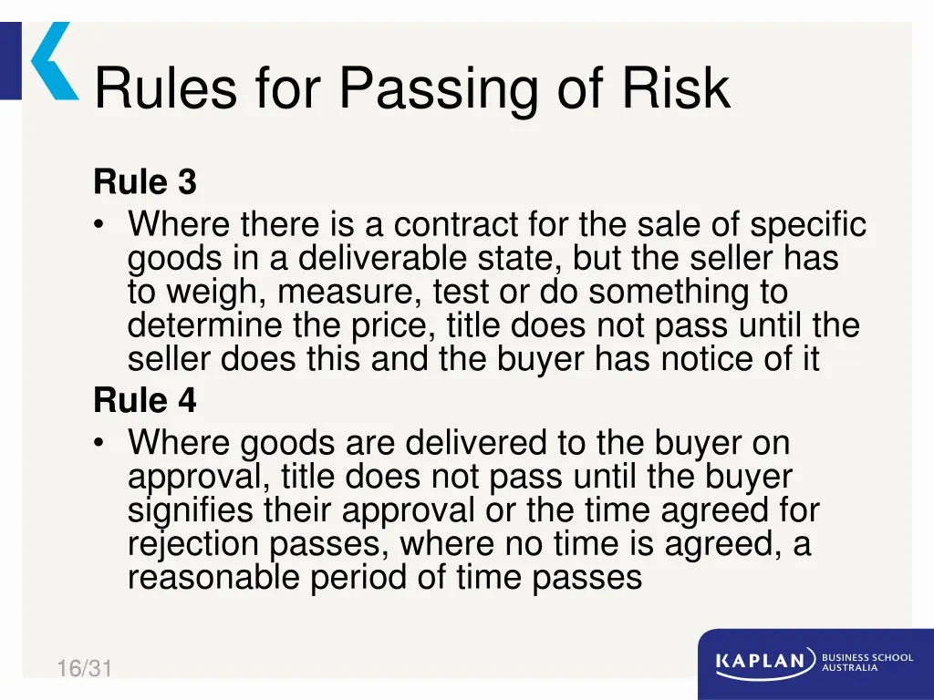 rules for passing of risk 1