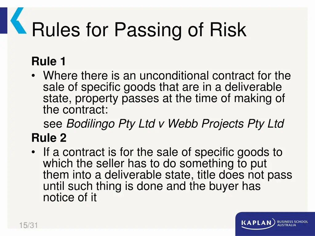 rules for passing of risk