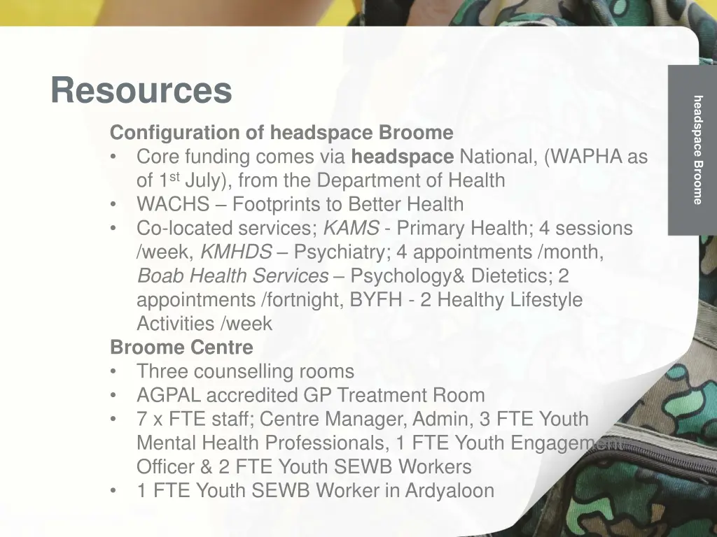 resources configuration of headspace broome core