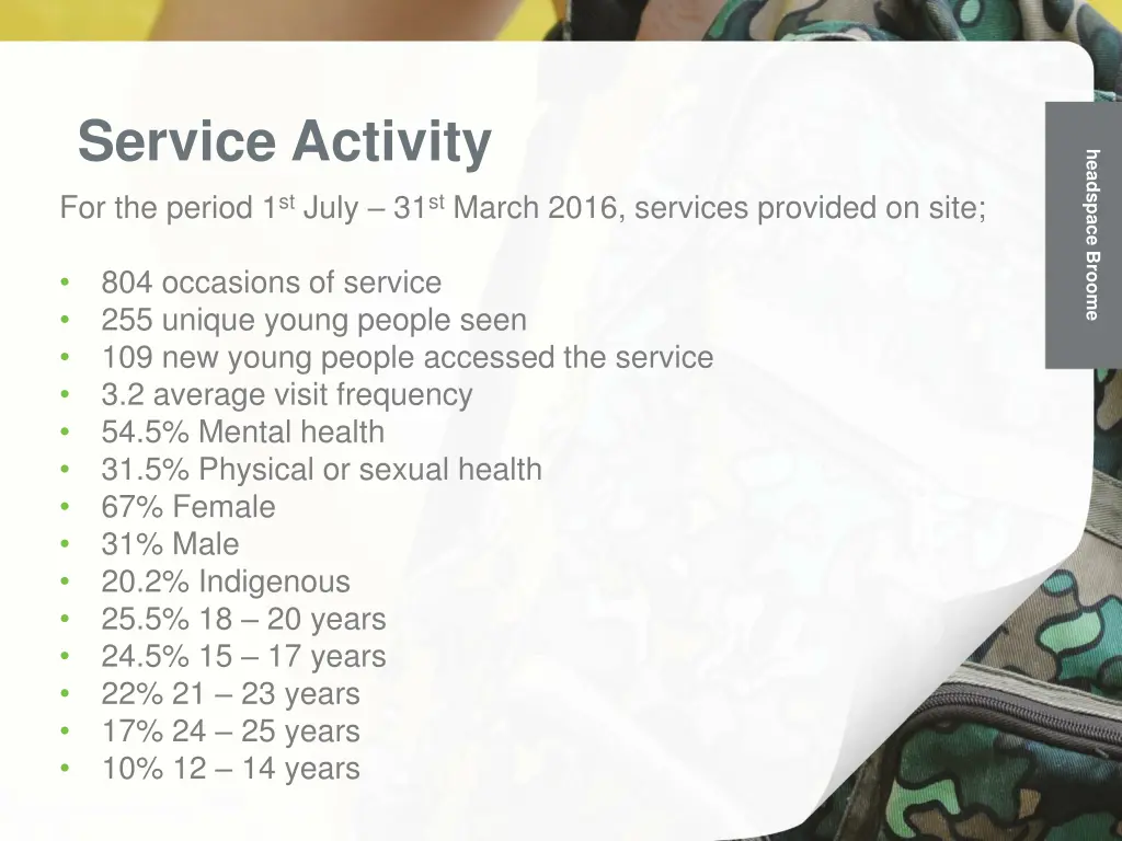 service activity for the period 1 st july