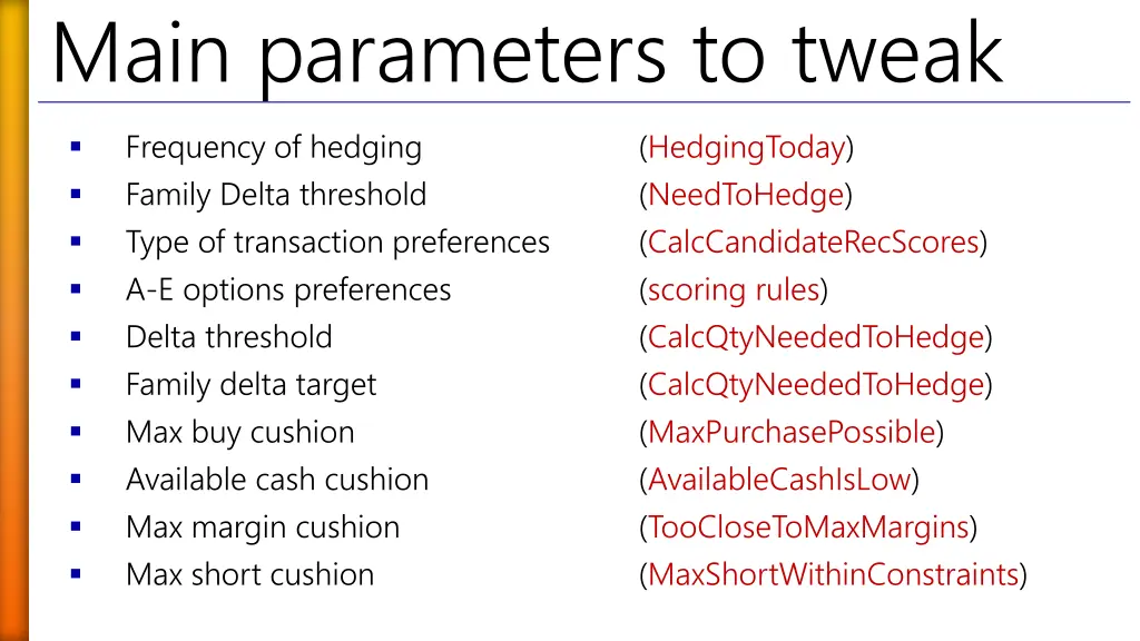 main parameters to tweak