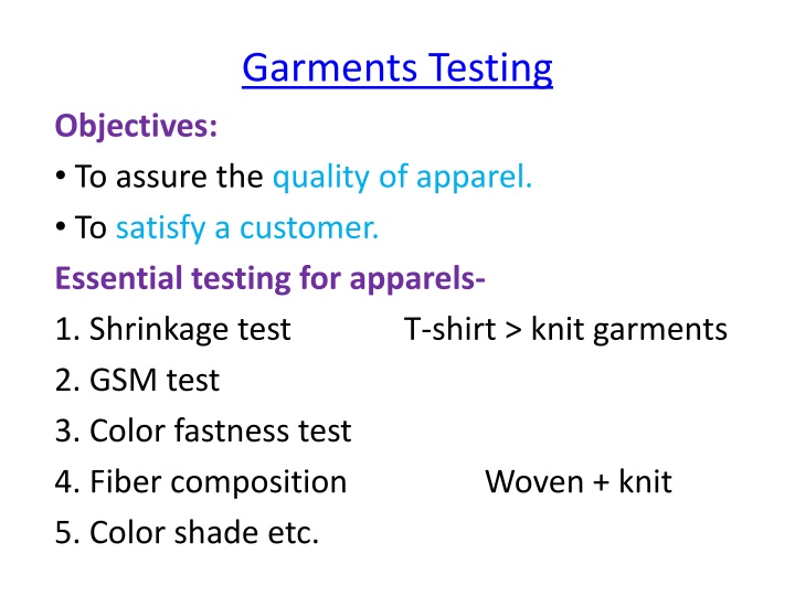 garments testing