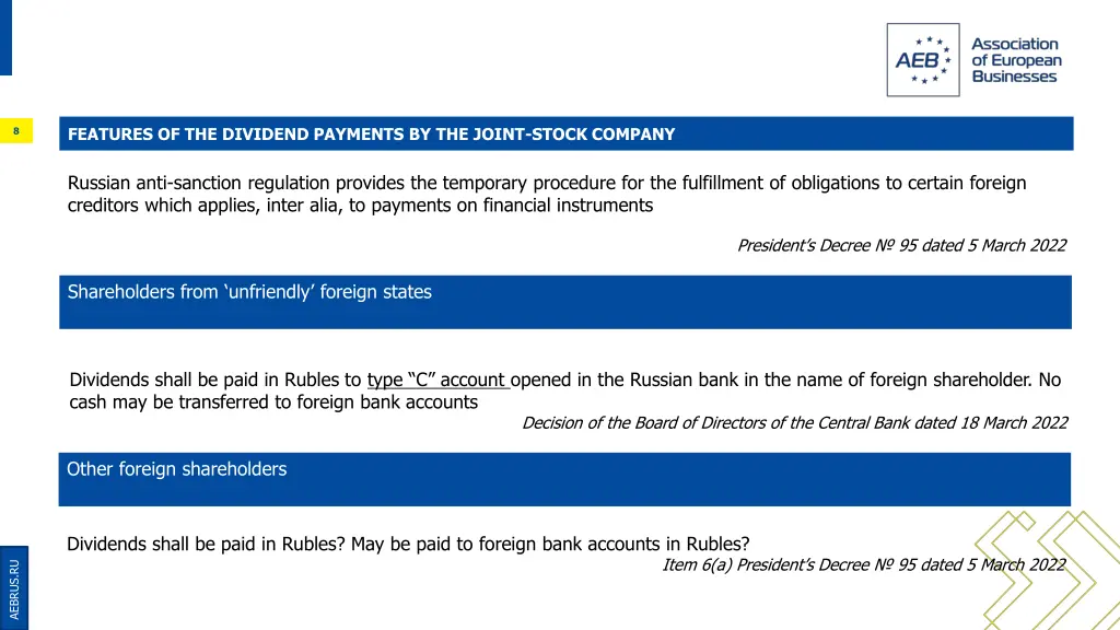 features of the dividend payments by the joint