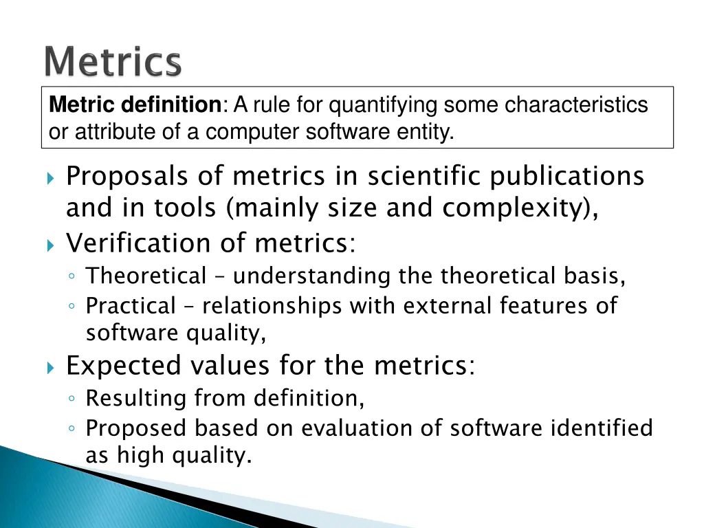 metric definition a rule for quantifying some
