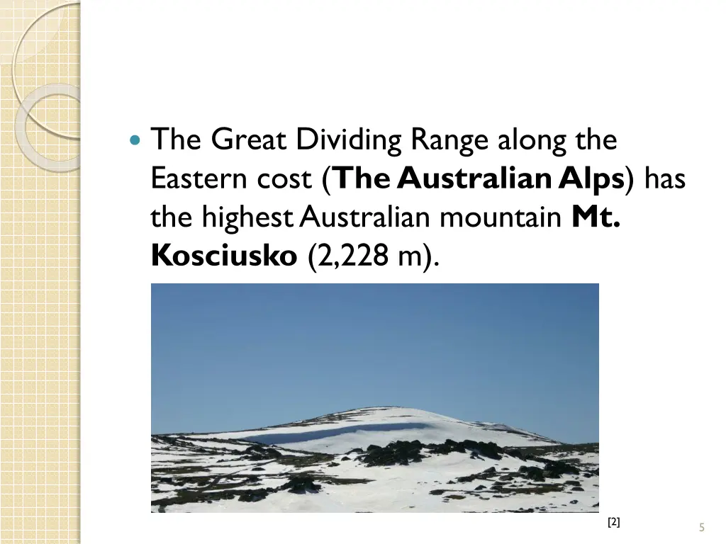 the great dividing range along the eastern cost