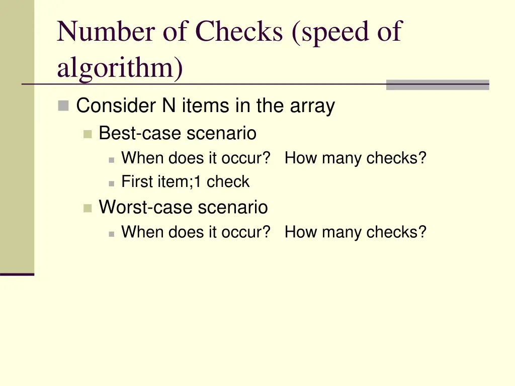 number of checks speed of algorithm 1