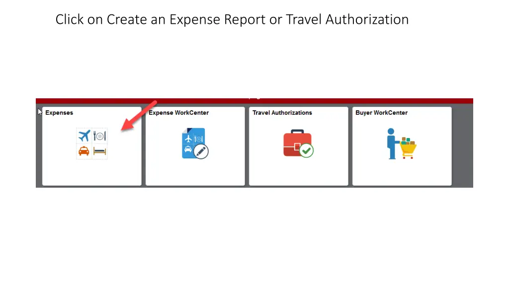click on create an expense report or travel