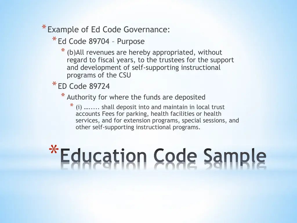 example of ed code governance ed code 89704