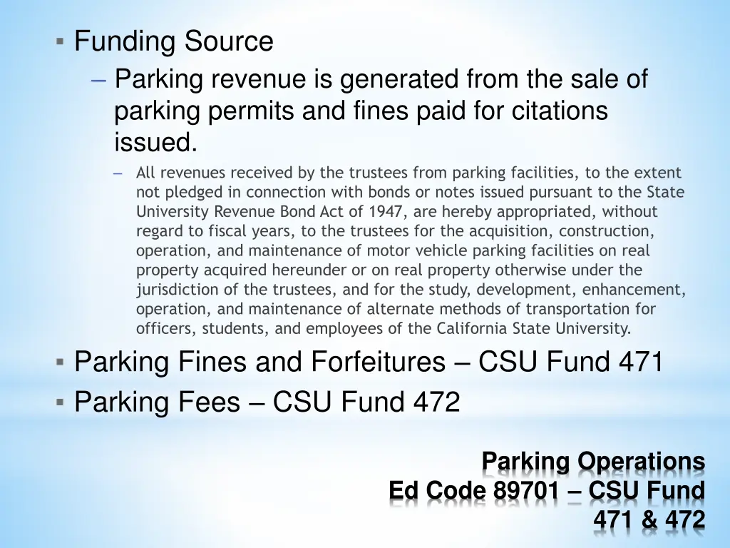funding source parking revenue is generated from