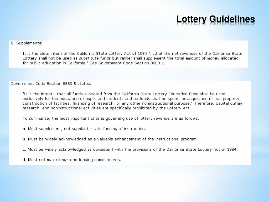lottery guidelines