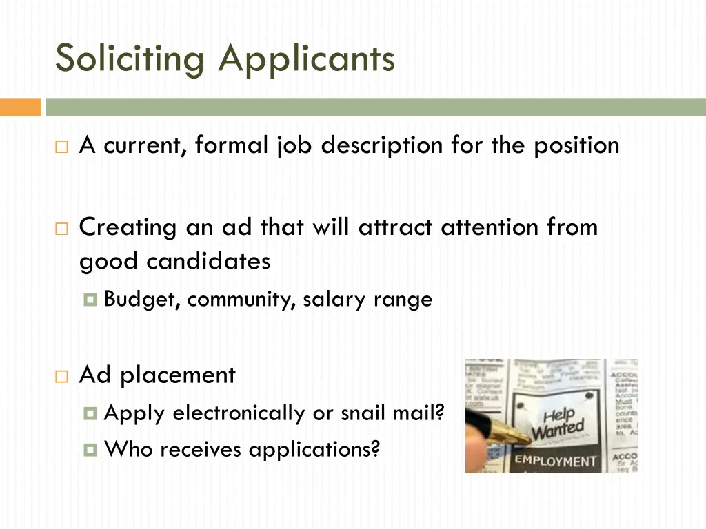 soliciting applicants