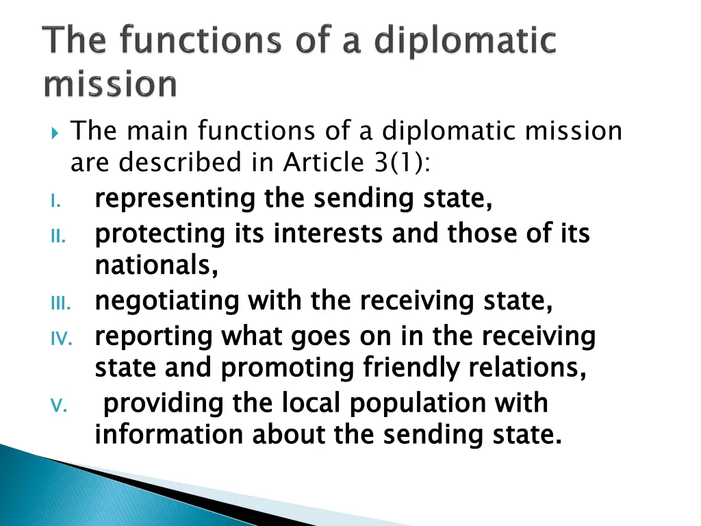 the main functions of a diplomatic mission