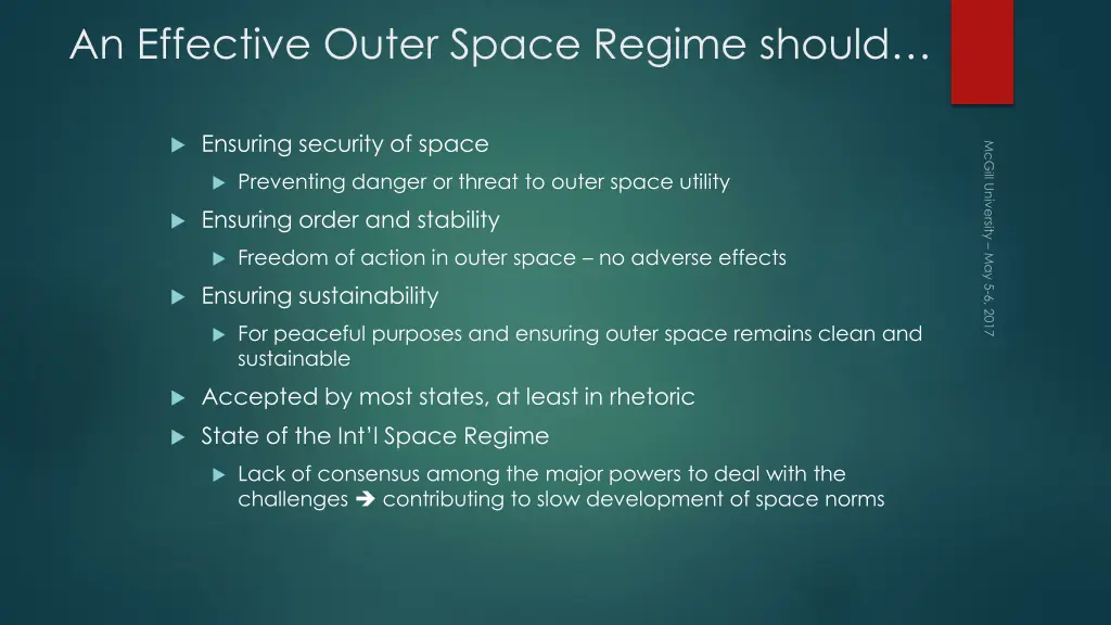 an effective outer space regime should