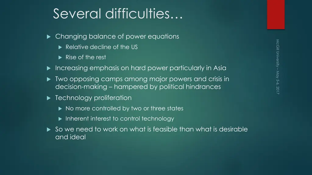 several difficulties