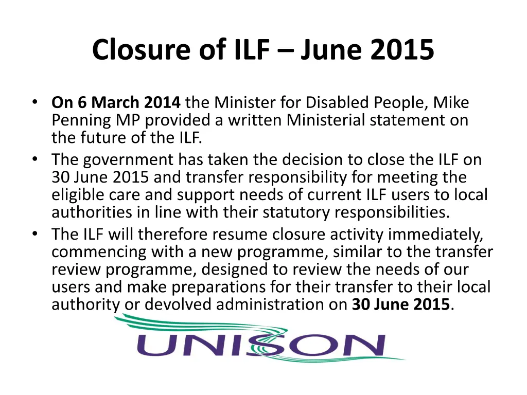 closure of ilf june 2015