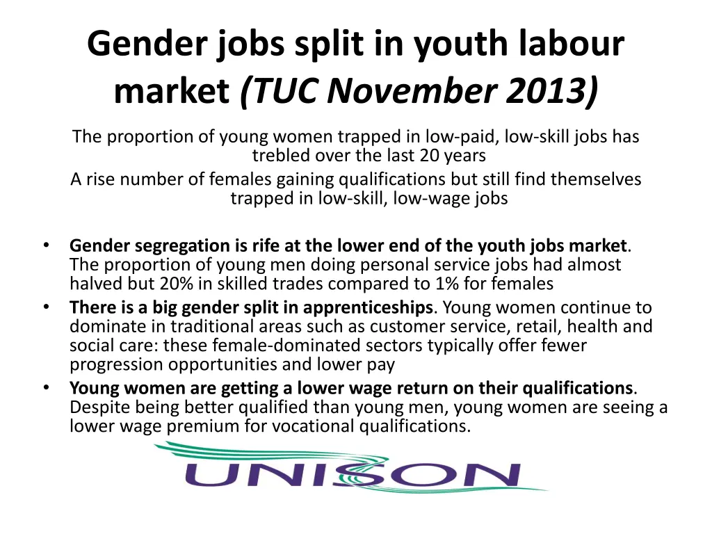gender jobs split in youth labour market