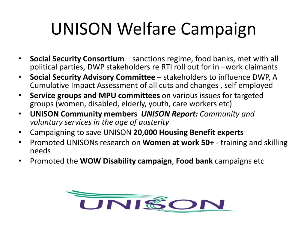 unison welfare campaign