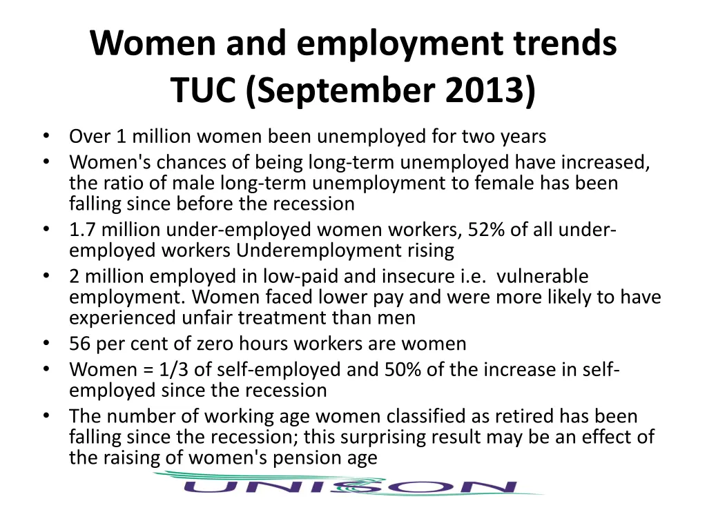 women and employment trends tuc september 2013