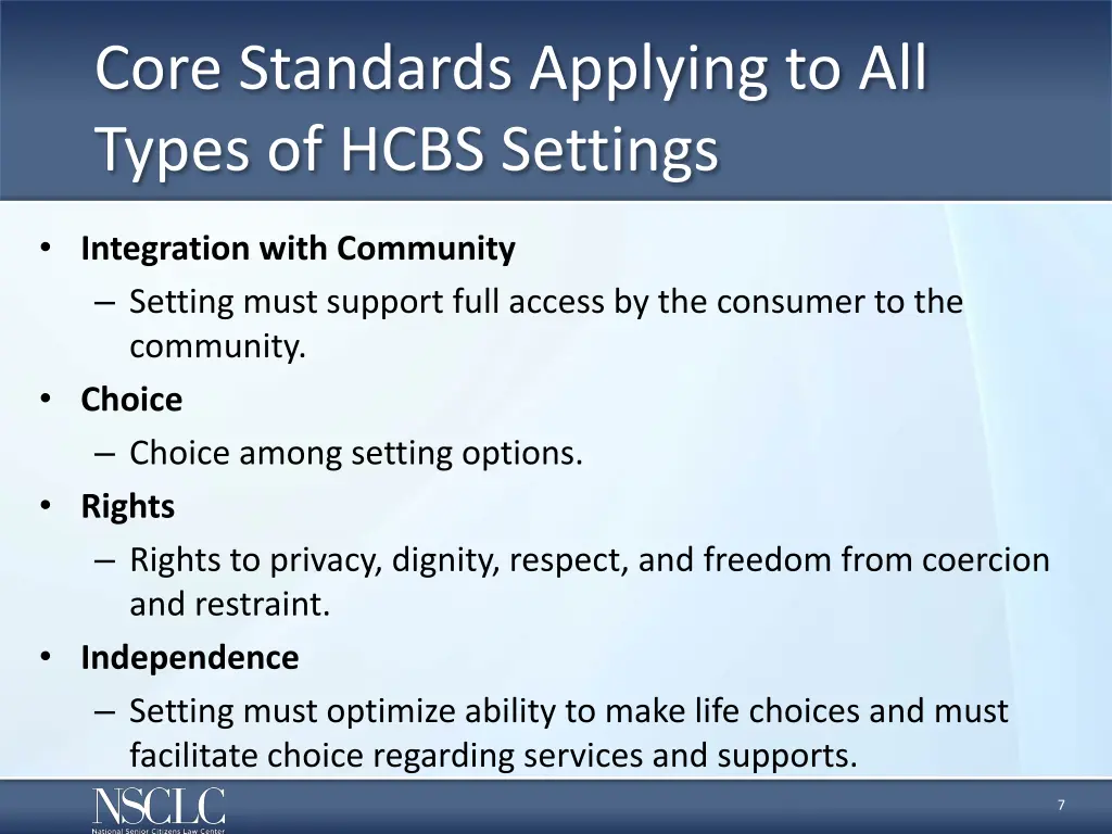 core standards applying to all types of hcbs